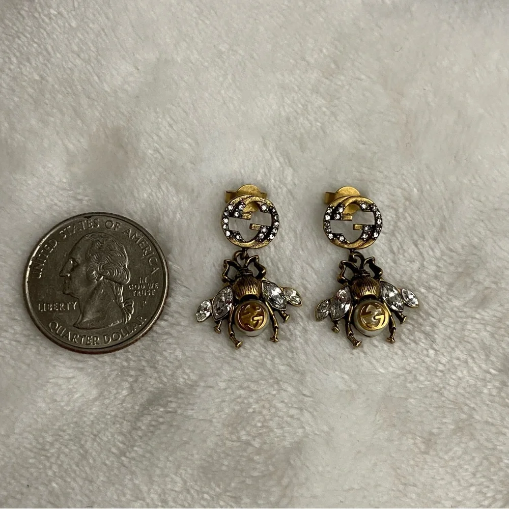 Gucci Interlocking “G”- Bee Dangle Earrings- Crystal and faux Pearl - Picture 6 of 6